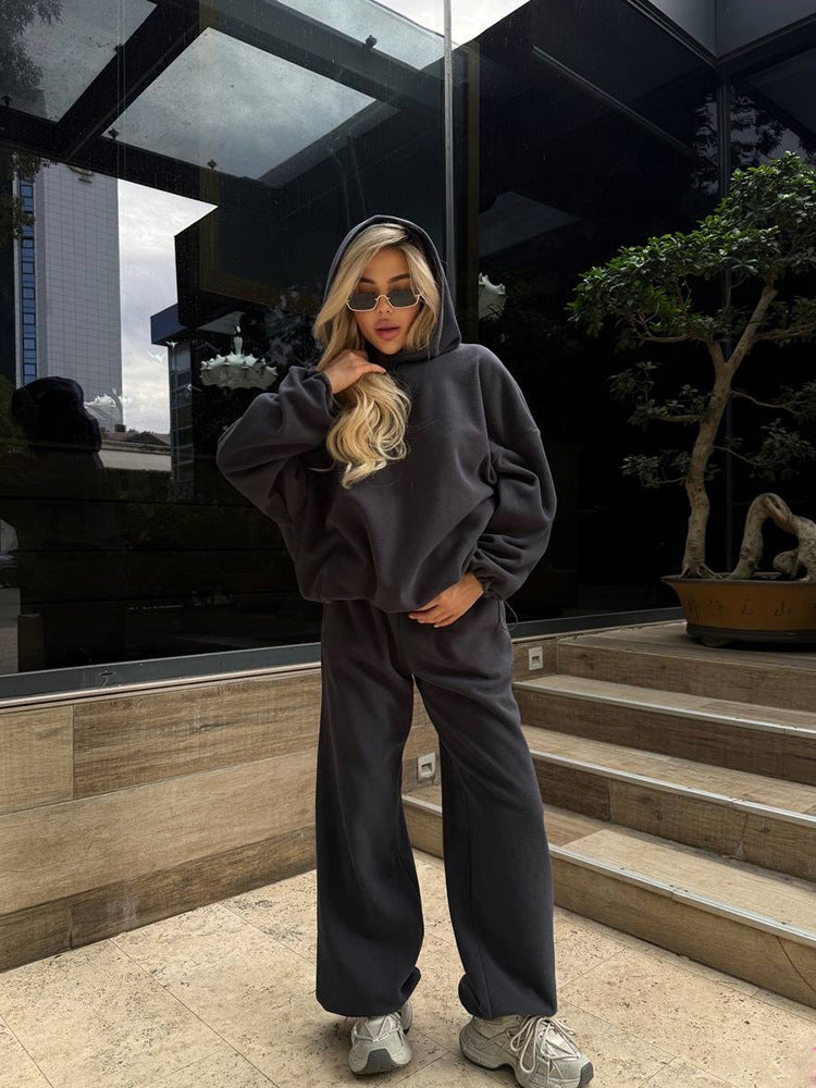 Damen Kuscheliges Oversize-Hoodie-Set mit weichgefütterter Kapuze und palazzoähnischer Loungehose Shop Nory