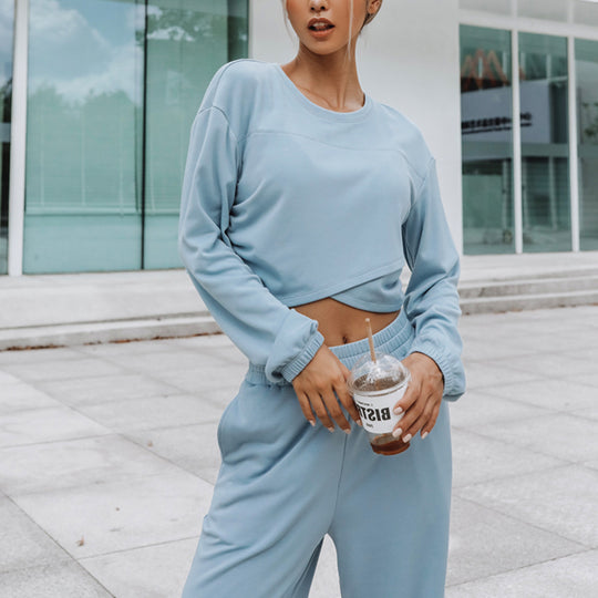Damen weites Lounge-Set mit Cropped-Oversize-Pullover und High-Waist Palazzo-Hose Shop Nory