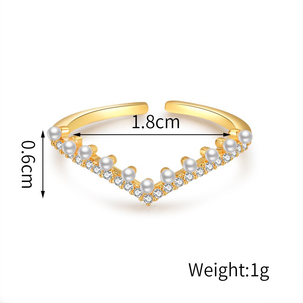 Damen eleganter und funkelnder Ring mit Perlen und Kristallen Shop Nory