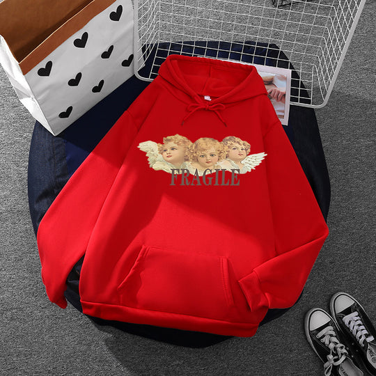 Damen nan leichter Oversize Kapuzenpullover mit Herz‑EKG‑Motiv, langen Kordeln und elastischem Bund Shop Nory