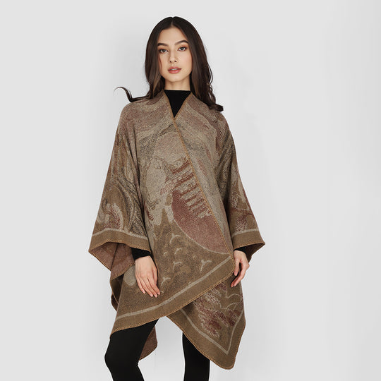 Damen Jacquard-Cape mit grafischem Blumenmotiv und kastigem Oversize-Schnitt Shop Nory