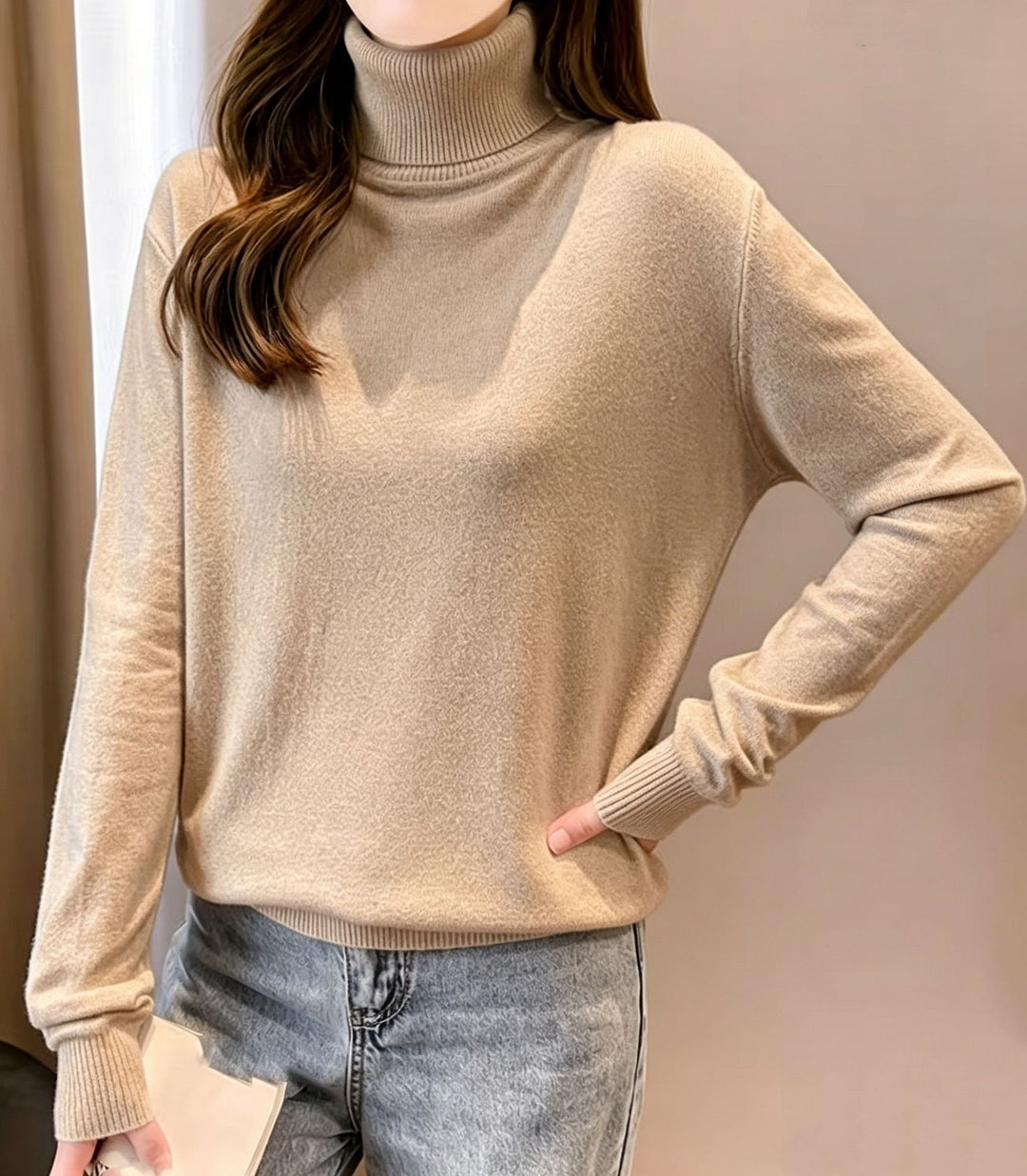 Damen Rollkragenpullover mit überschnittener Passform und gerippten Bündchen Shop Nory