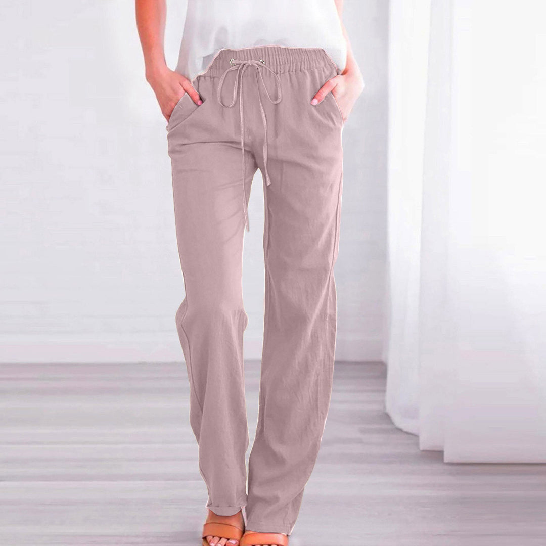 Damen Bequeme Leinen-Hose mit elastischem Bund und Taschen