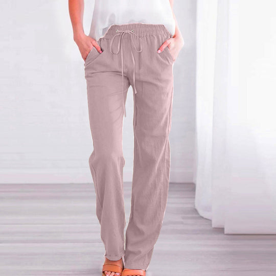 Damen Bequeme Leinen-Hose mit elastischem Bund und Taschen