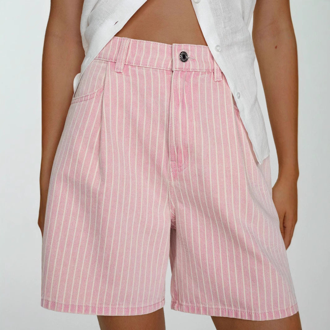 Damen Hoch taillierte Stoff-Shorts im modischen Streifen-Design