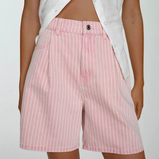 Damen Hoch taillierte Stoff-Shorts im modischen Streifen-Design