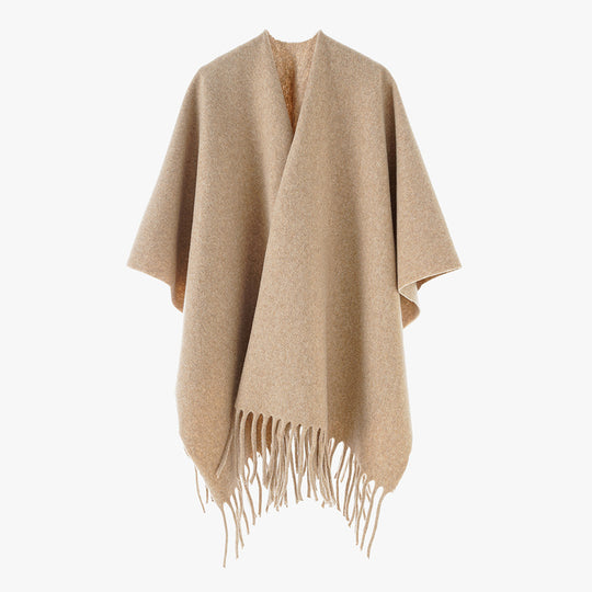Damen Offener Wollmix-Überwurf im Cape‑Stil mit Fransensaum Shop Nory