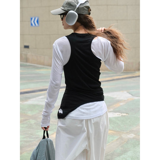 Damen Asymmetrisches Layering-Top mit verlängertem Saum Shop Nory