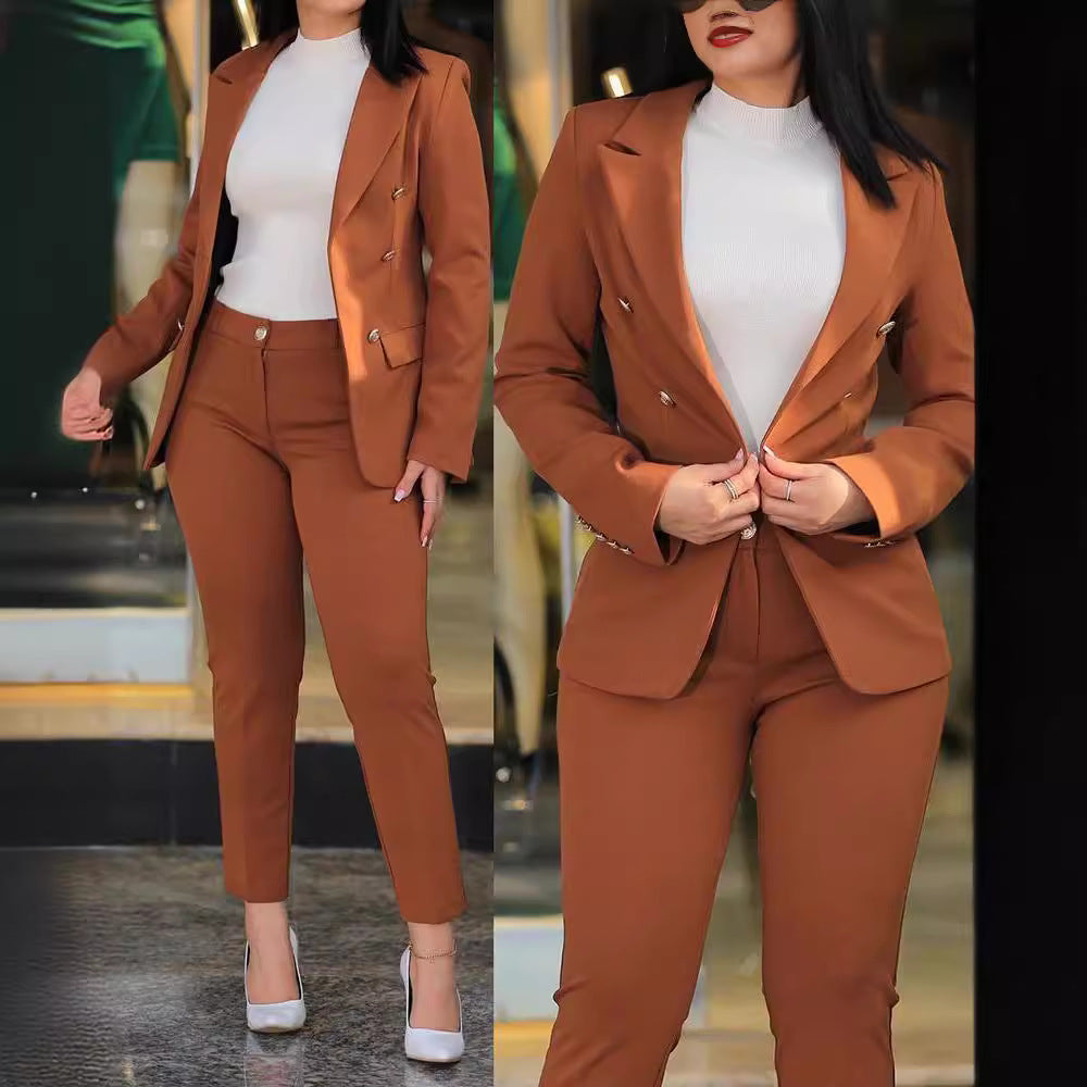 Damen nan tailliertes Business-Hosenanzug-Set mit doppelreihigem Reversblazer und schmal zulaufender Bundhose Shop Nory