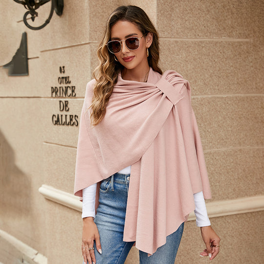 Damen Kapuzenponcho aus Feinstrick mit asymmetrischem Saum Shop Nory
