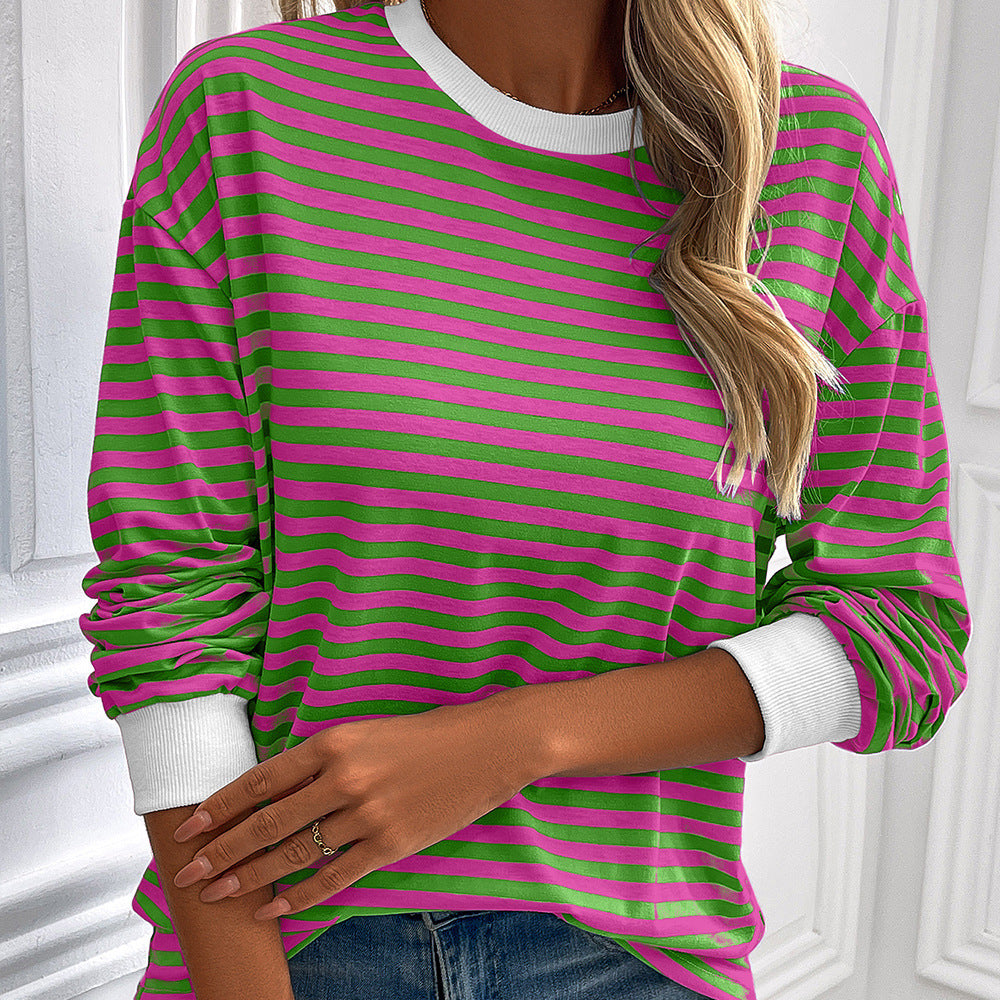 Damen gestreifter Langarm-Pullover mit lässigem Schnitt