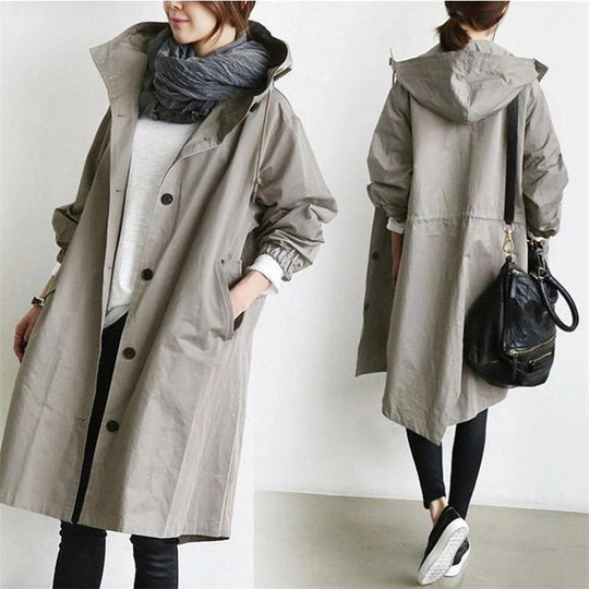 Damen nan leichter oversized Parka-Mantel mit Kapuze, Taillenzug und seitlichem Gehschlitz Shop Nory