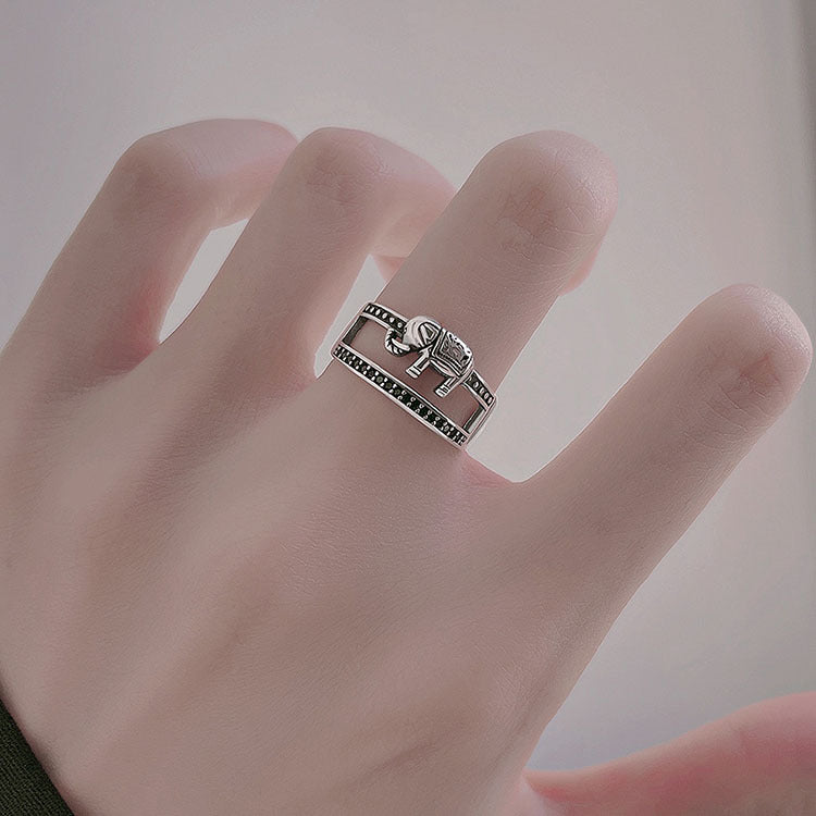 Damen doppelschichtiger Ring mit filigranem Elefantendesign Shop Nory
