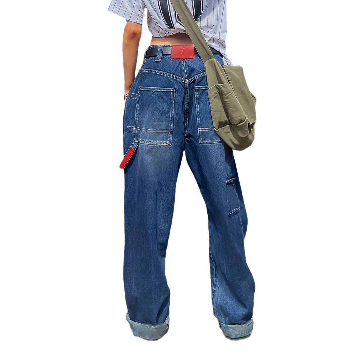 Damen Weit geschnittene Denim-Hose im lässigen Stil mit hohem Bund Shopnory