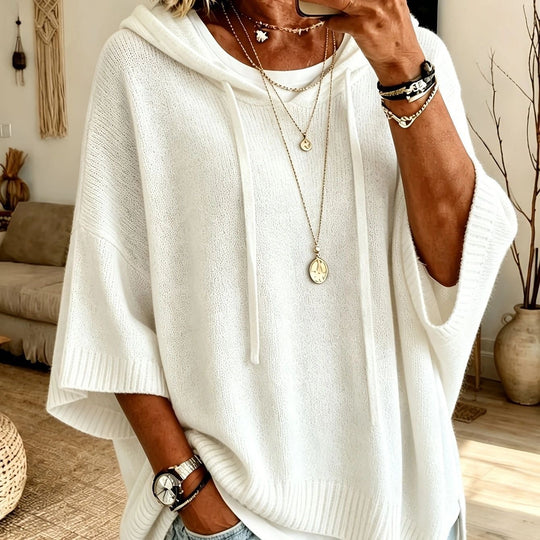 Damen Oversize Strickponcho mit Kapuze und kurzen Ärmeln Shop Nory