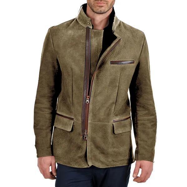 Herren nan elegante Wildlederjacke mit Stehkragen und verdecktem Reißverschluss Shop Nory