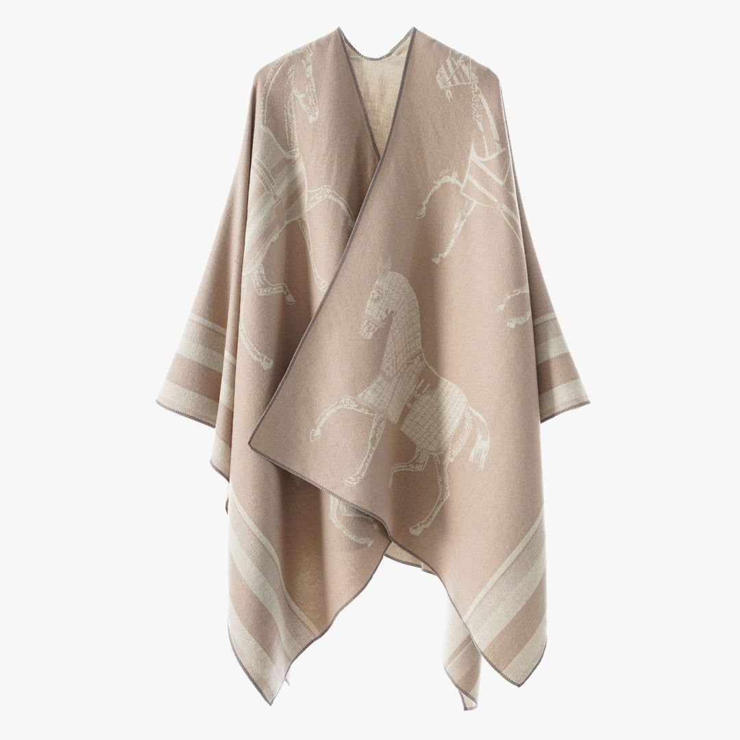 Damen Jacquard-Poncho-Überwurf mit Pferde-Motiv und kastiger Kimono-Silhouette Shop Nory
