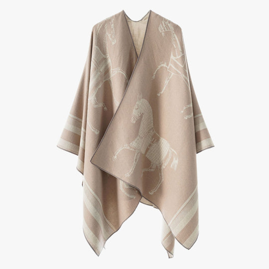 Damen Jacquard-Poncho-Überwurf mit Pferde-Motiv und kastiger Kimono-Silhouette Shop Nory