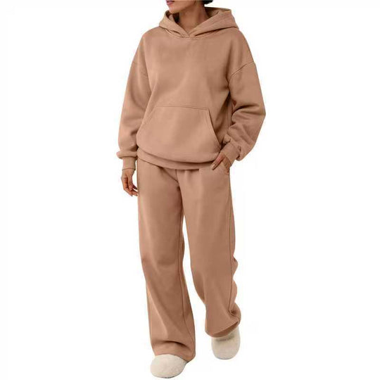 Damen nan zweiteiliges Freizeit-Lounge-Set mit Kapuzenpullover, Kängurutasche und gerader Loungehose aus weichem Baumwollmix Shop Nory