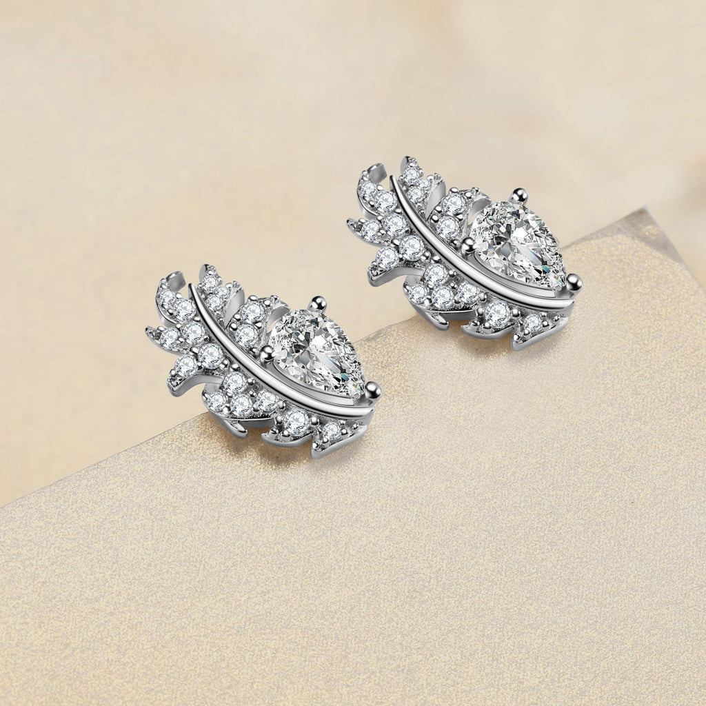 Damen Ohrringe im eleganten Blattdesign mit funkelndem Zirkonia-Besatz Shop Nory