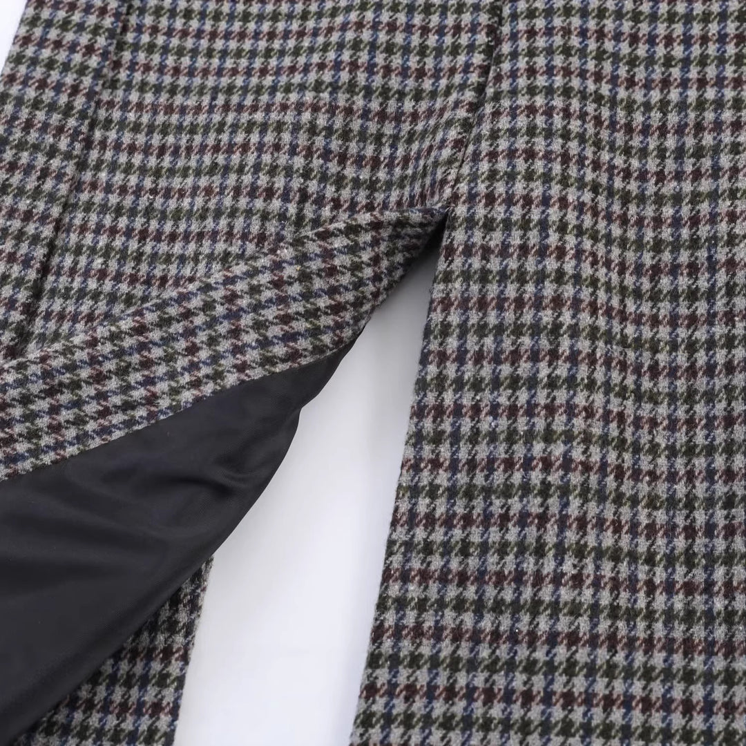 Damen Zweireihiger Hahnentritt-Longblazer mit Schwalbenschwanz-Saum Shop Nory