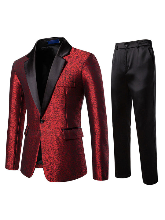 Herren Zweiteiliges Smoking-Set mit gemustertem Sakko und Satinrevers Shop Nory