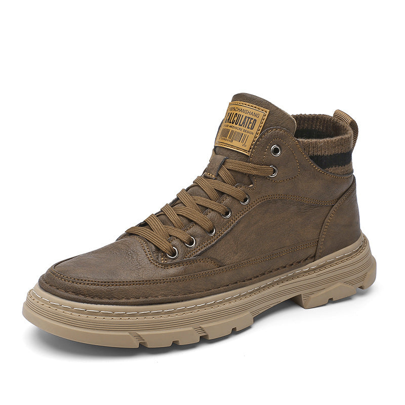 Herren lederoptik High-Top City-Boot Sneaker mit gestricktem Schaftkragen und stoßdämpfender Profilsohle Shop Nory