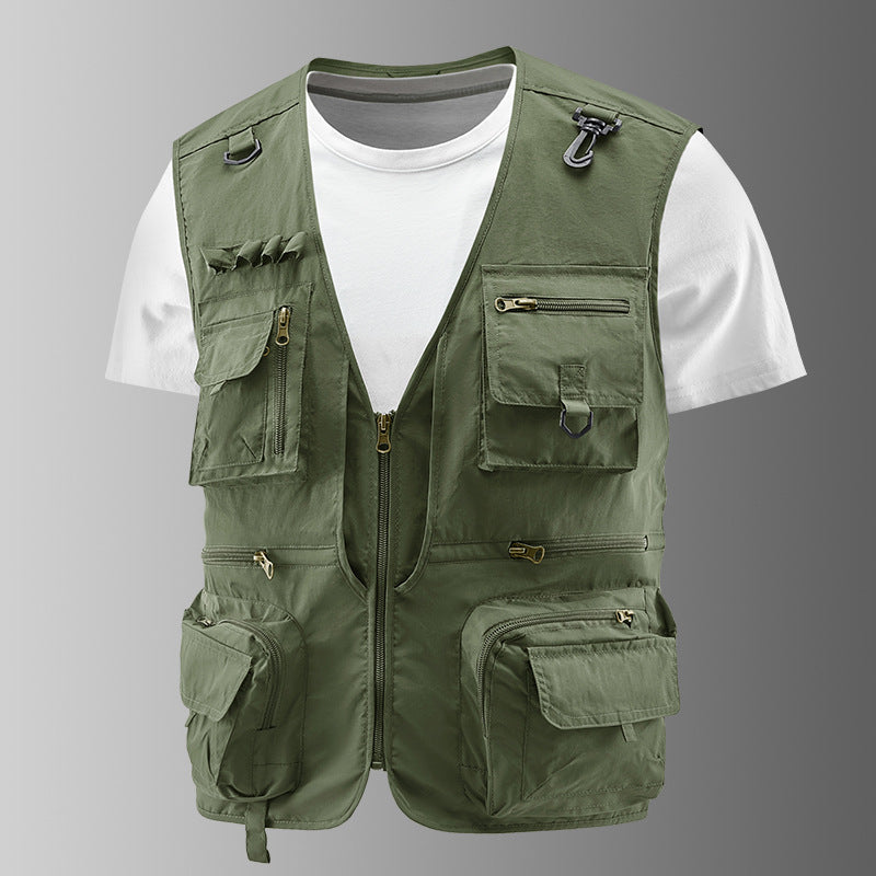 Herren Multifunktionale Cargo-Utility-Weste mit zahlreichen Reißverschlussfächern und D-Ringen Shop Nory