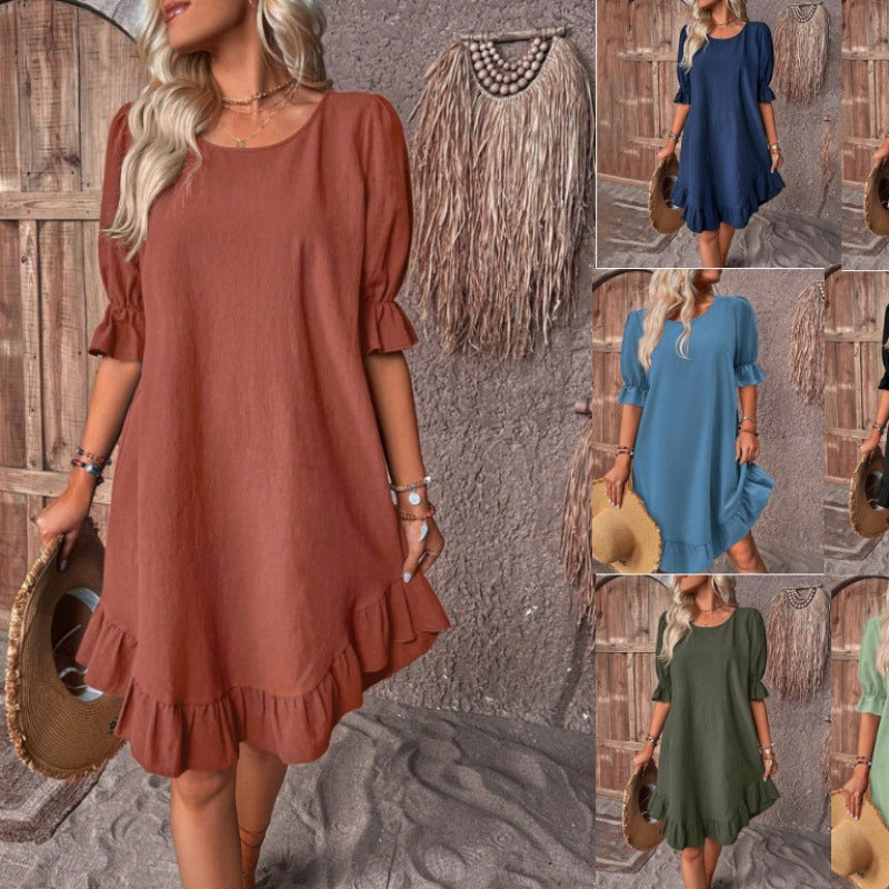 Damen Sommerliches Freizeitkleid mit Rüschendetails und lockerem Schnitt