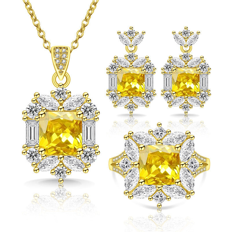 Luxuriöse quadratische Zentrum Cubic-Zirkonia Halo Schmuckkollektion Halskette Ohrringe Ring