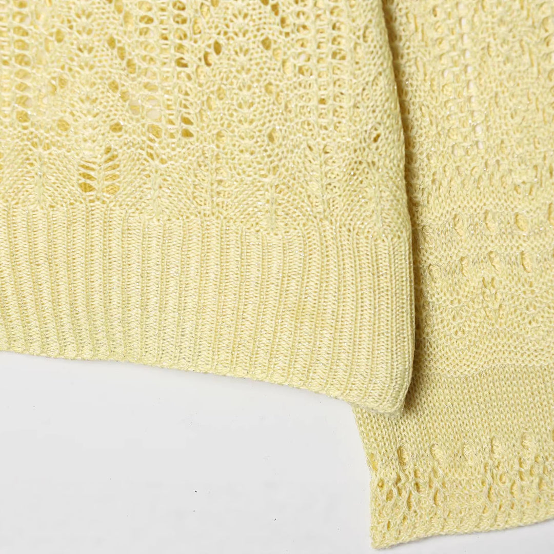 Damen Leichter Ajourstrick-Pullover mit Rundhalsausschnitt und Boxy-Cropped-Schnitt Shop Nory