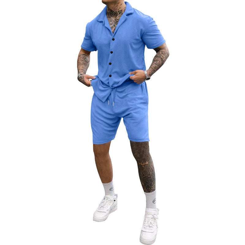Herren Freizeit-Kurzarm-Set mit Knopfleiste und verstellbarem Kordelzug Shopnory