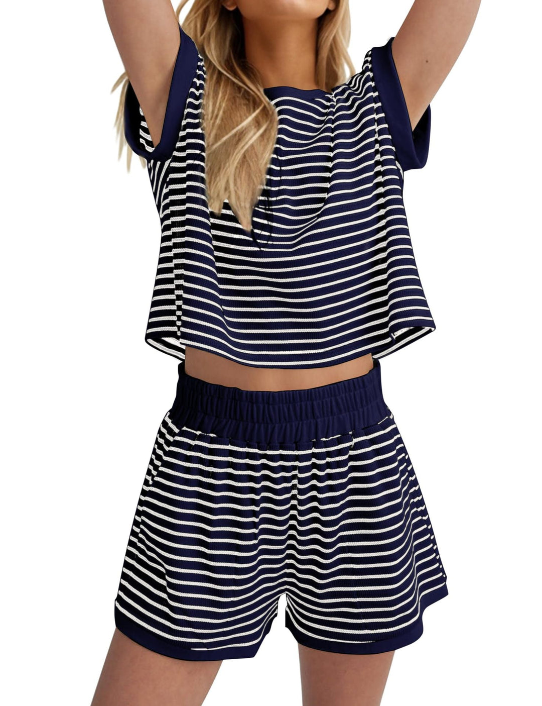 Damen Lässiges gestreiftes Set aus lockerer Oberteil und Shorts
