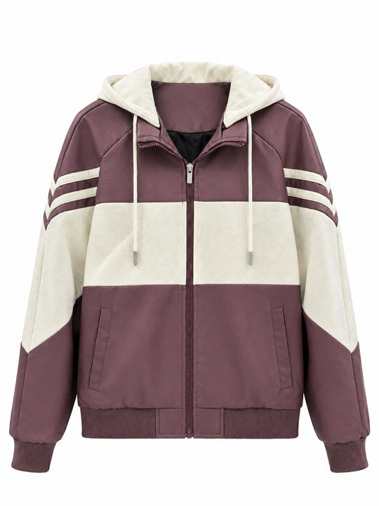 Herren Sportlicher Kapuzen‑Bomber mit Kunstlederoptik, Kontraststreifen und Reißverschluss Shop Nory