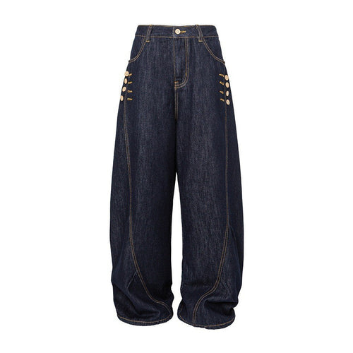 Damen Weite High‑Waist Jeanshose mit Ballon‑Silhouette und seitlichen Zierknöpfen Shop Nory
