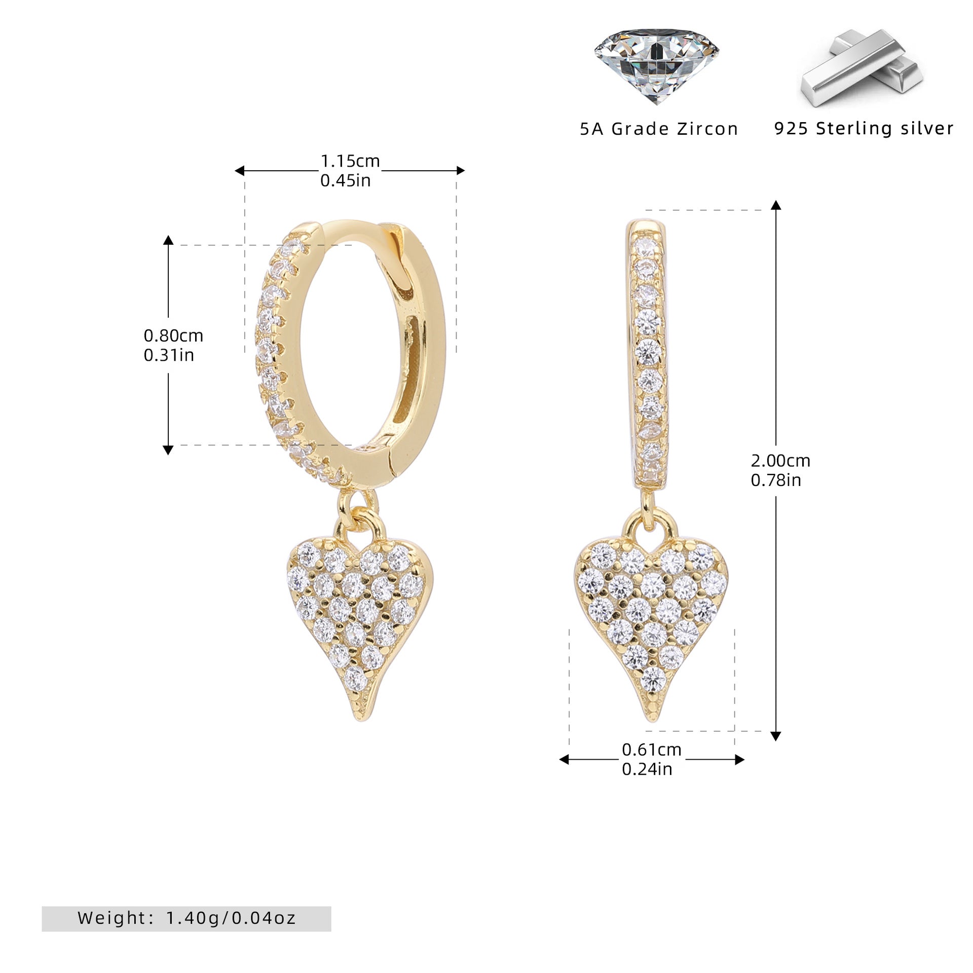 Damen Ohrhänger mit funkelndem Herzanhänger aus hochwertigem 925 Sterling Silber Shop Nory