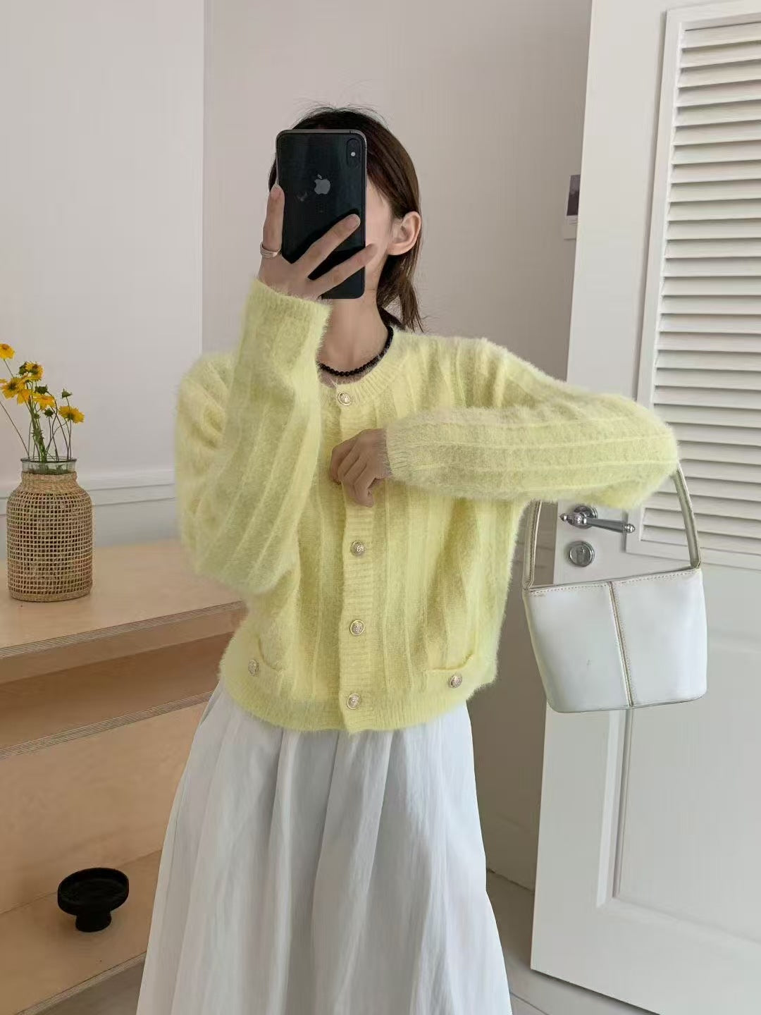 Damen Flauschiger Cardigan mit perligen Knöpfen Shop Nory