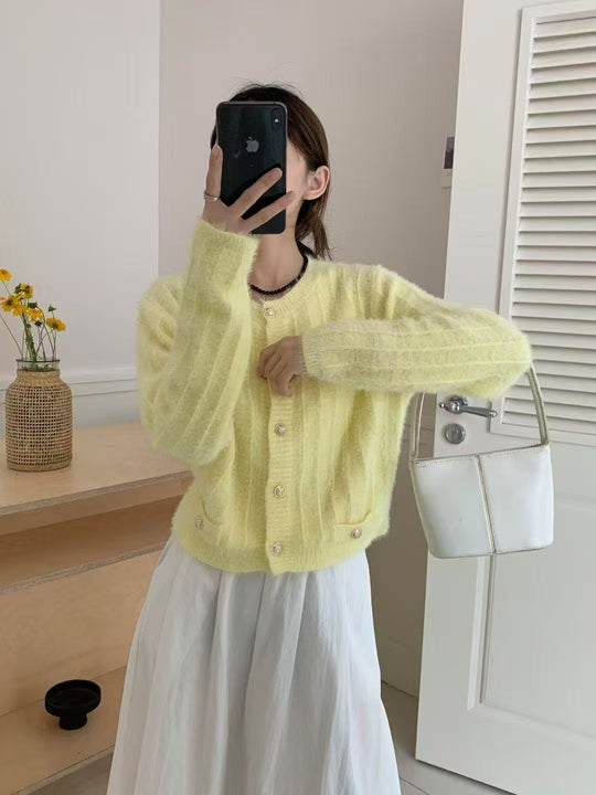 Damen Flauschiger Cardigan mit perligen Knöpfen Shop Nory