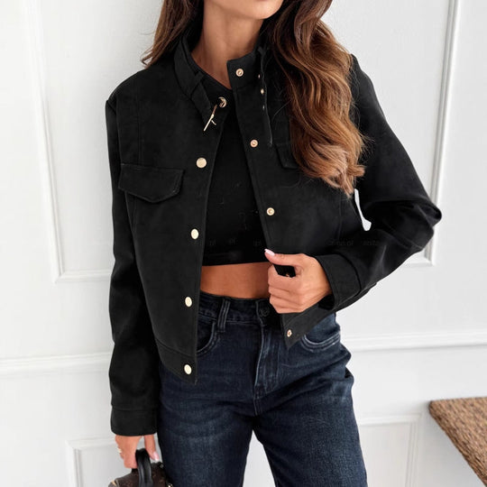 Damen elegante Jacke aus weichem Wildleder mit Knopfdetails