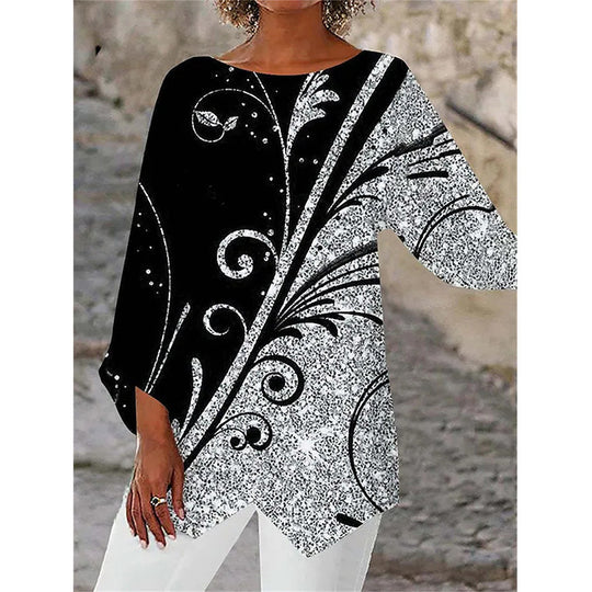 Damen asymmetrisches A-Linien-Tunika mit ornamentalem Druck und spitzem Saum Shop Nory