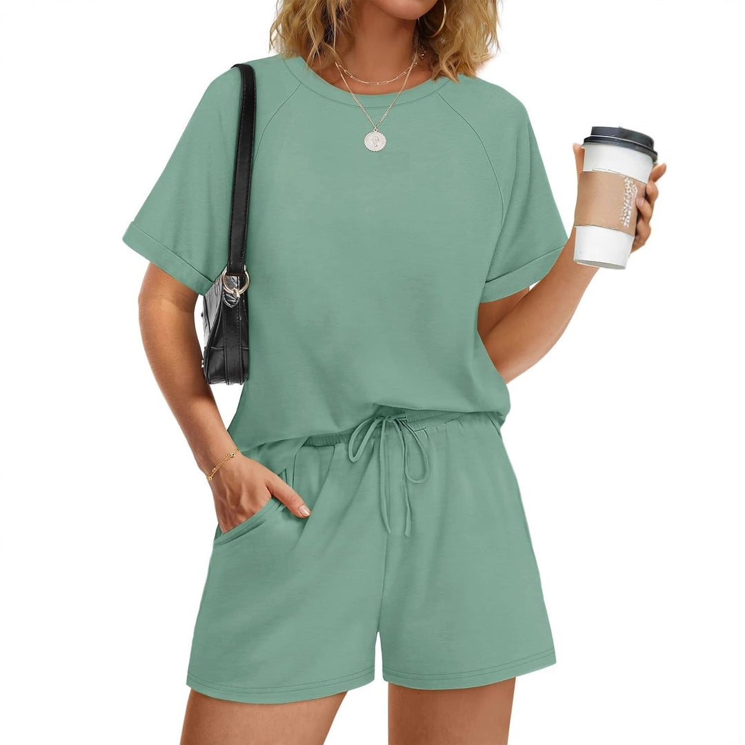 Damen lässiger Kombi aus T-Shirt und Shorts mit elastischem Bund