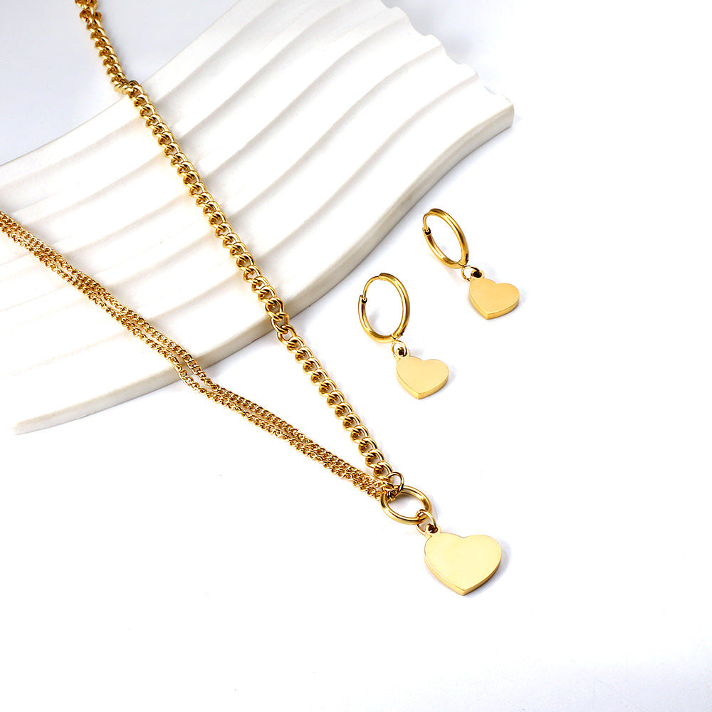 Damen Schmuckset mit hängenden Herzanhängern aus hochwertigem Edelstahl und vergoldeter Kette Shop Nory