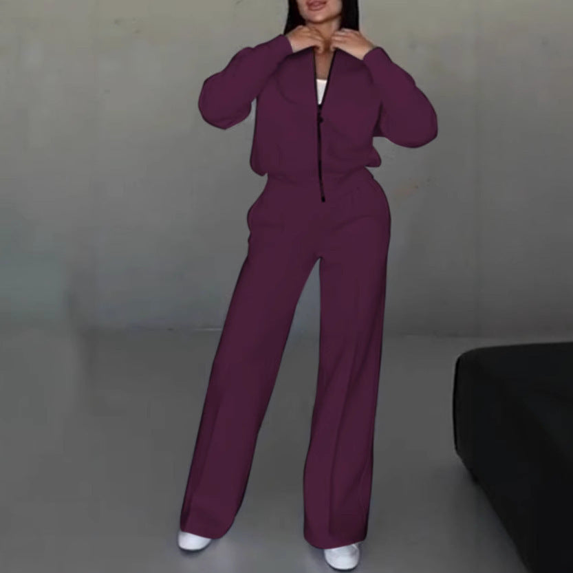 Damen nan kurz geschnittenes Blouson mit Reißverschluss und weiter High-Waist Jogginghose Set Shop Nory
