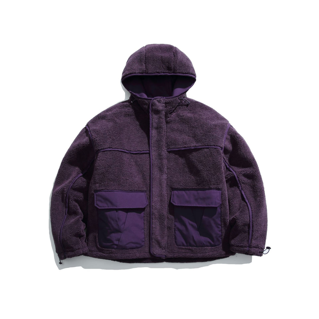 Unisex Gefütterte Fleece-Utility-Jacke mit Kapuze und XXL-Pattentaschen Shop Nory