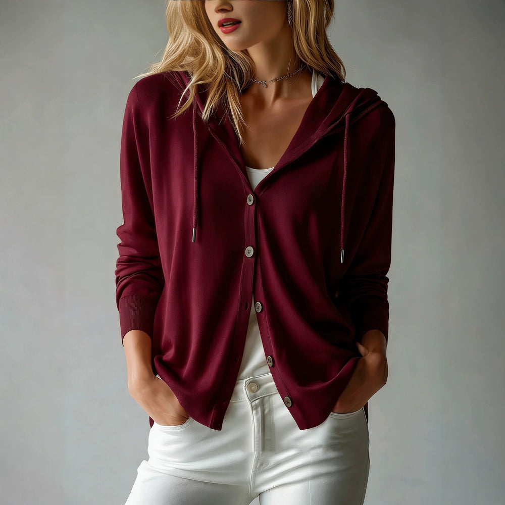Damen nan leichter Kapuzen-Cardigan mit Knopfleiste und Tunnelzug Shop Nory