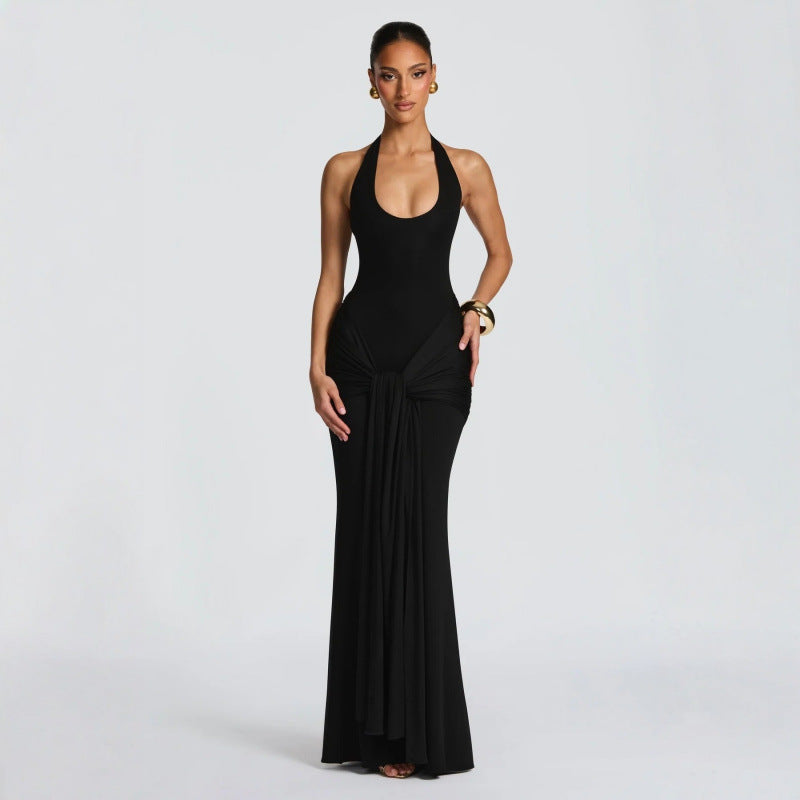 Damen Langes Wickelkleid mit tiefem V-Ausschnitt und Raffungen