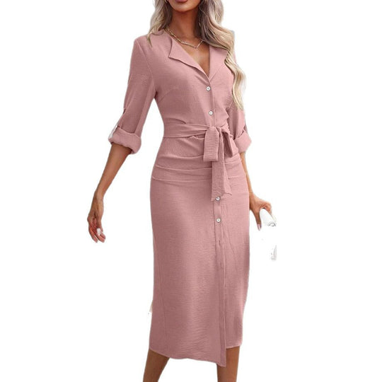 Damen Tailliertes Hemdblusenkleid aus Crinkle-Jersey mit Bindegürtel und Frontschlitz Shop Nory