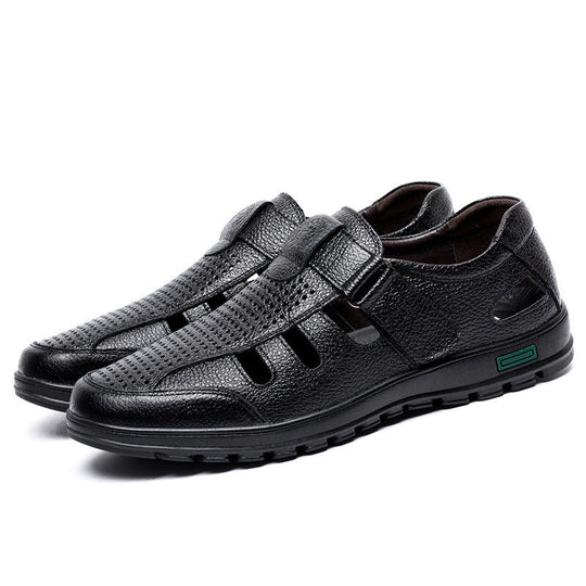 Herren Atmungsaktive Leder Sandalen mit Klettverschluss