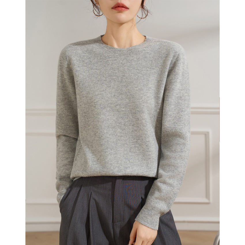 Damen Feiner Rundhals-Pullover aus Kaschmir-Mix mit gerippten Bündchen Shop Nory