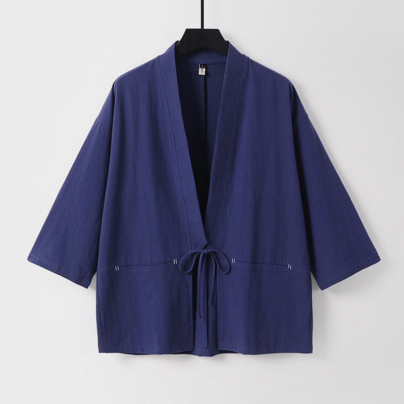 Damen Lockerer Kimono-Cardigan aus Baumwollmix mit Tunnelzug und Hüfttaschen Shop Nory